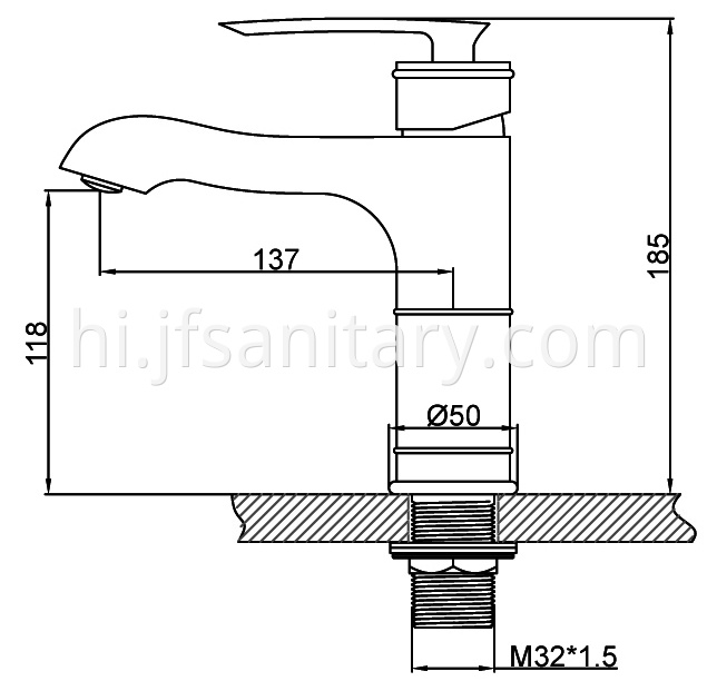 Countertop brass faucet for basin